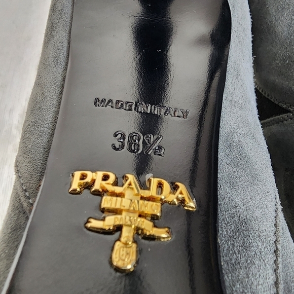 Authentic Prada Grey Suede Peep Toe Stiletto Heels size 38.5IT/8US - Picture 13 of 13